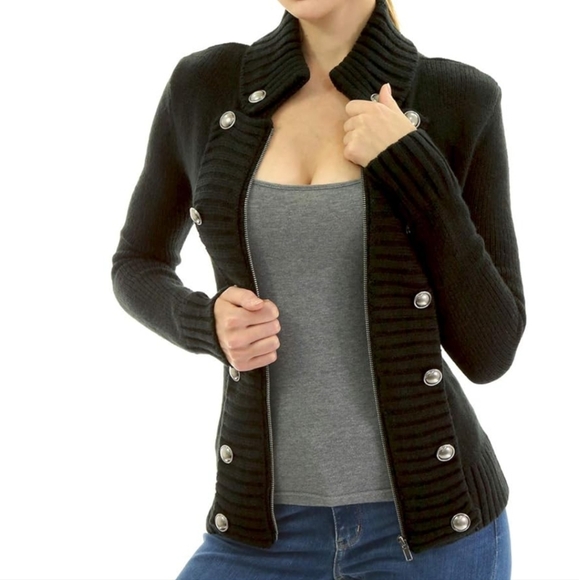 Amelie Boutik military mock neck zip up cardigan - Picture 2 of 5